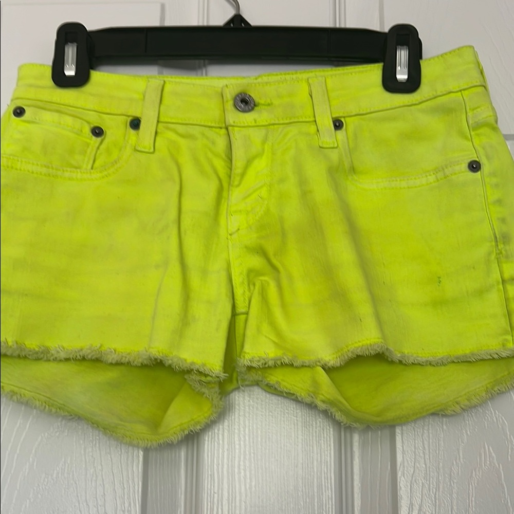 Vintage Neon Yellow Denim Jean Shorts with Frayed Hem Ideal For Sunny Days